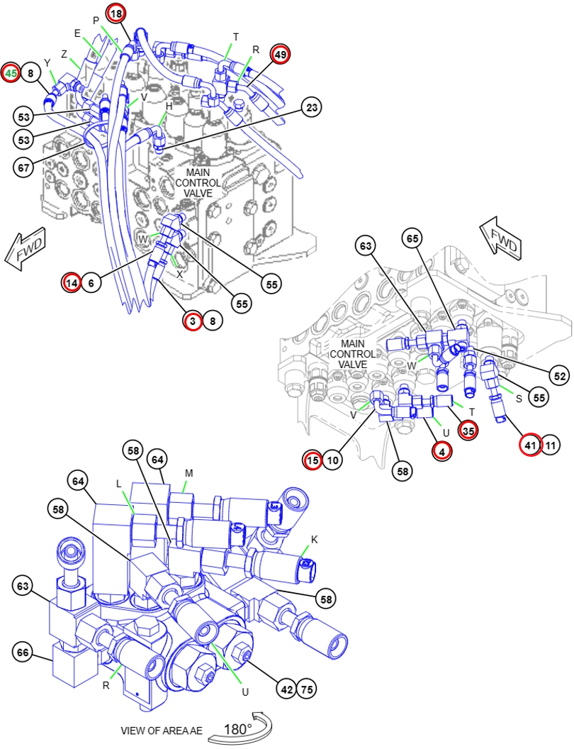 Caterpillar CAT®313D2 LGP installation diagram showing hydraulic hose 307-4969 at Pipe No. 41