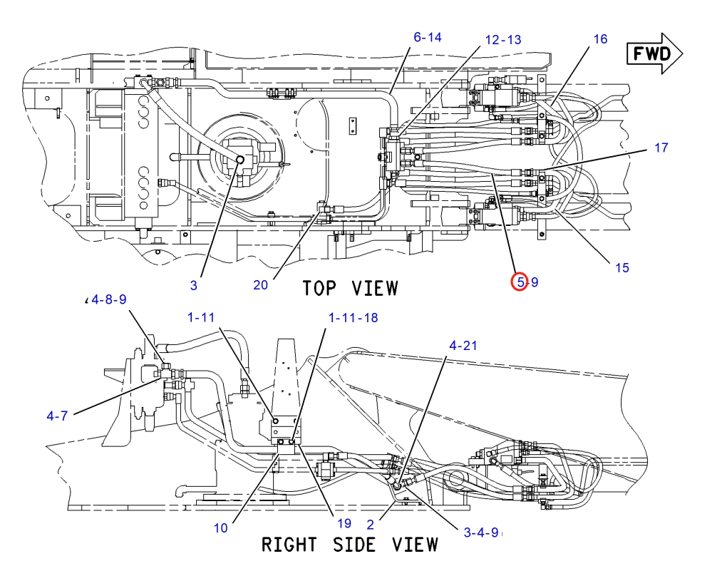Caterpillar CAT®317 N installation diagram showing hydraulic hose 8R-2014 at Pipe No. 5