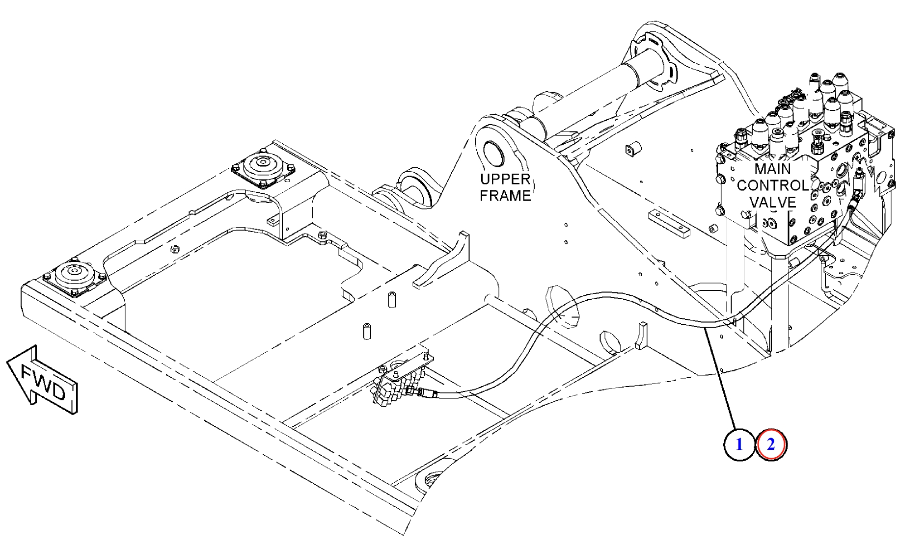 Caterpillar CAT®312F installation diagram showing hydraulic hose 340-2962 at Pipe No. 2