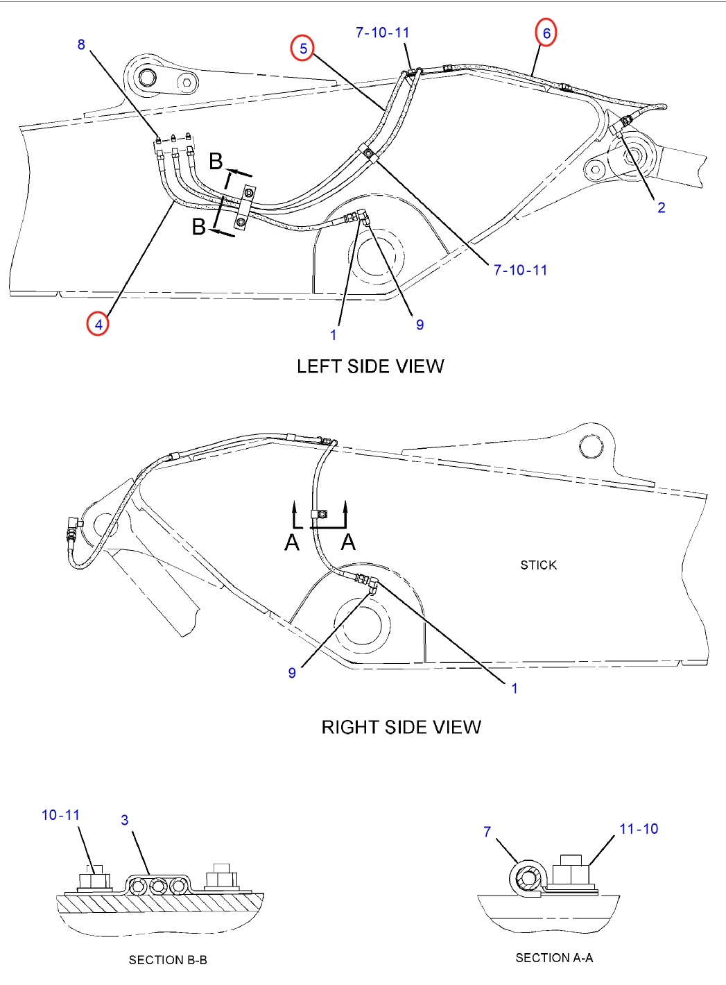 Caterpillar CAT®312E L installation diagram showing hydraulic hose 290-9044 at Pipe No. 5