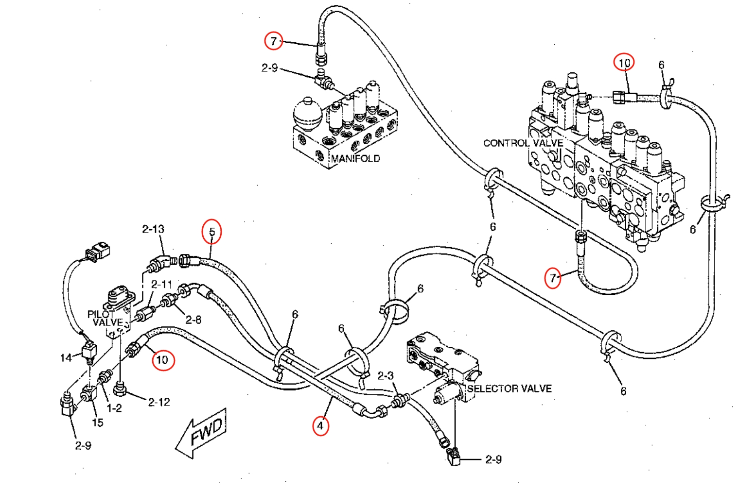 Caterpillar CAT®311B installation diagram showing hydraulic hose 5I-3139 at Pipe No. 7