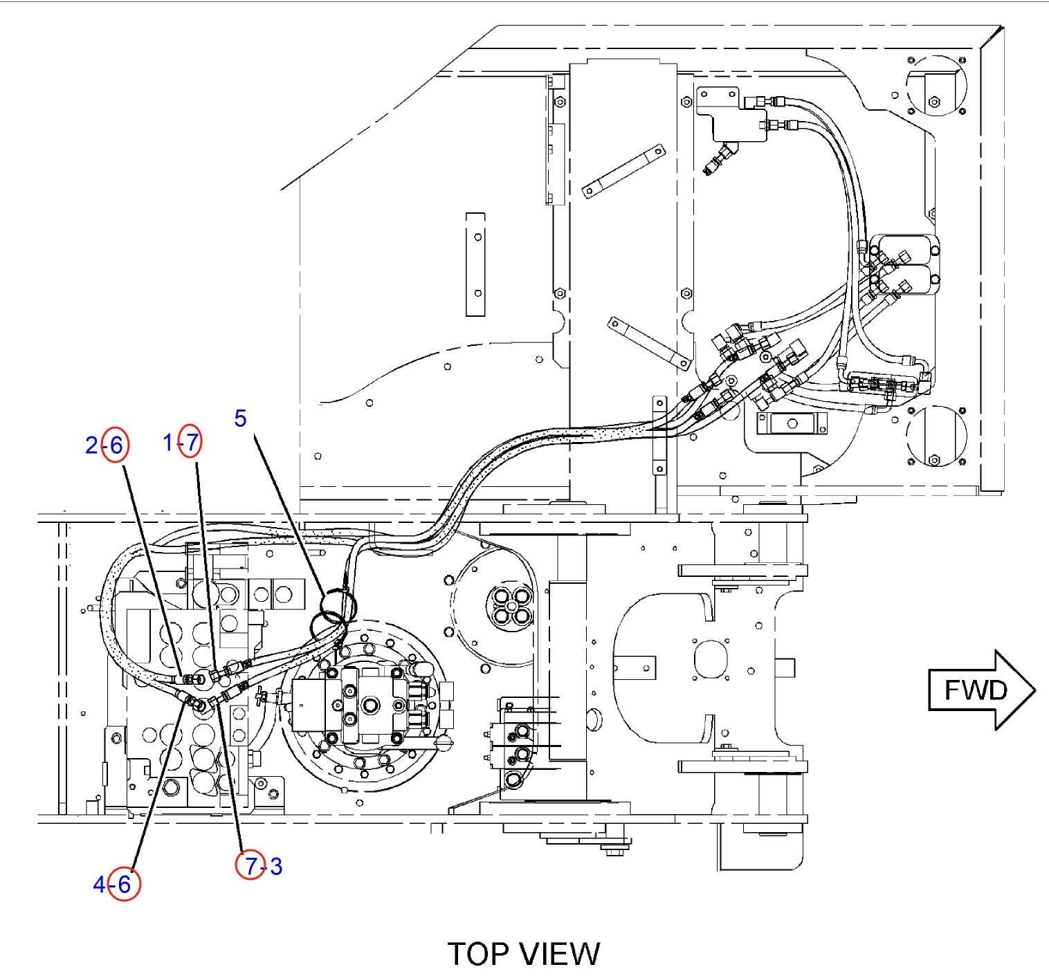 Caterpillar CAT®312D L installation diagram showing hydraulic hose 104-8976 at Pipe No. 7