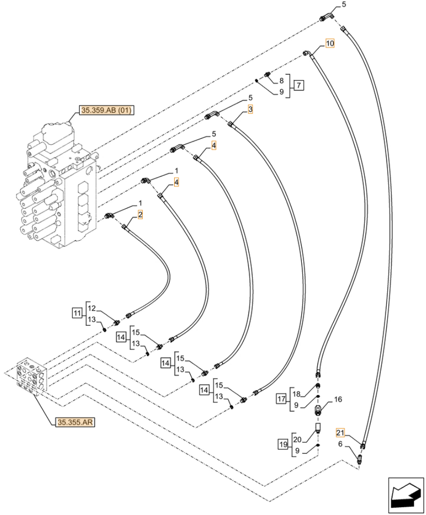 Case CX250D NLC installation diagram showing hydraulic hose KHJ13800 at Pipe No. 10