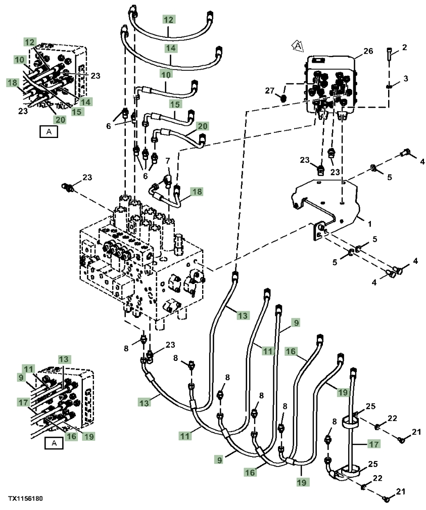 Hitachi ZX180LC-5G installation diagram showing hydraulic hose 4630933 at Pipe No. 11