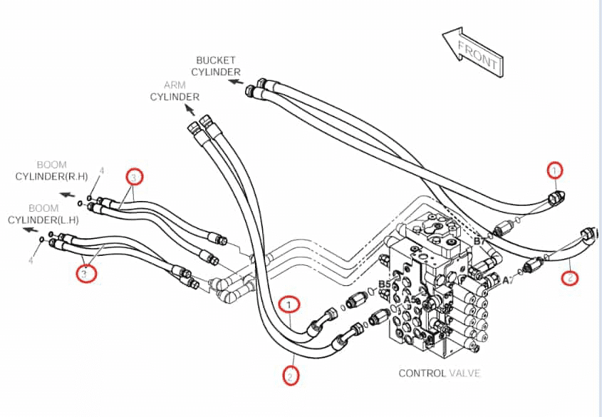 Doosan DX140LC installation diagram showing hydraulic hose DS2013318 at Pipe No. 1