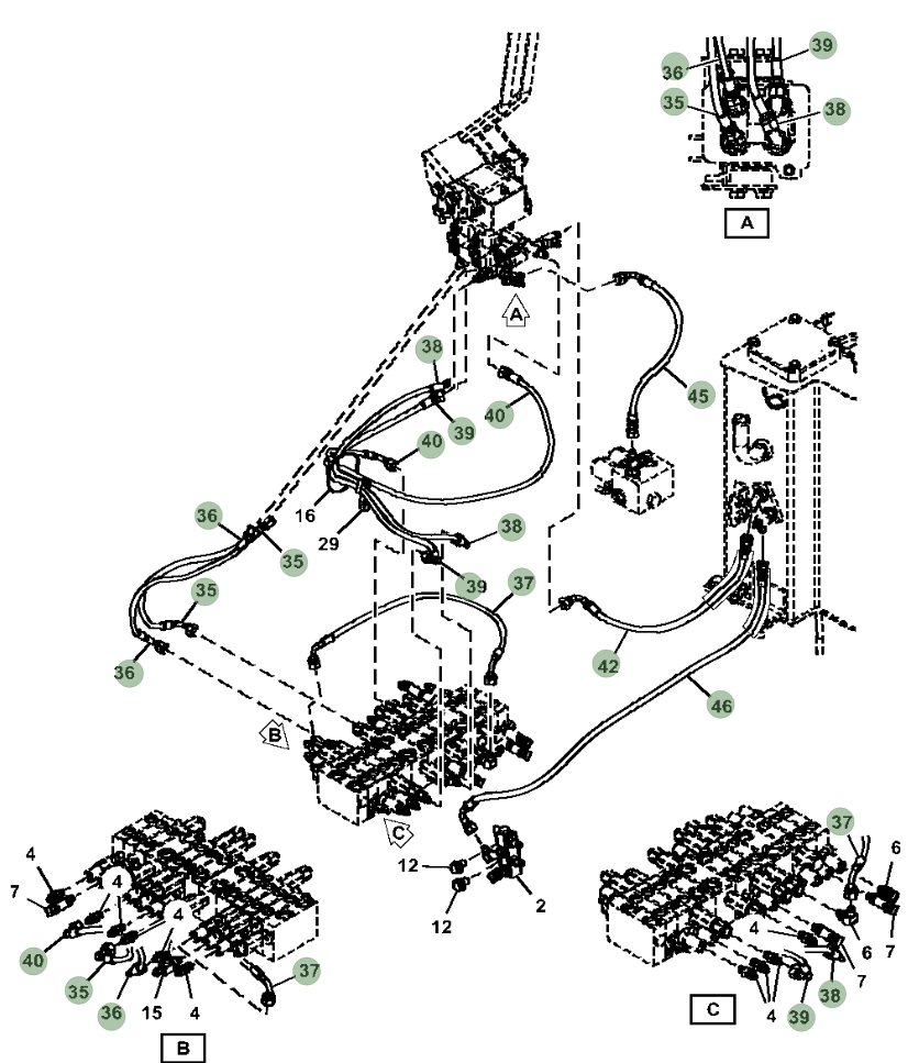 Hitachi ZX17U-5N installation diagram showing hydraulic hose 4393601 at Pipe No. 42
