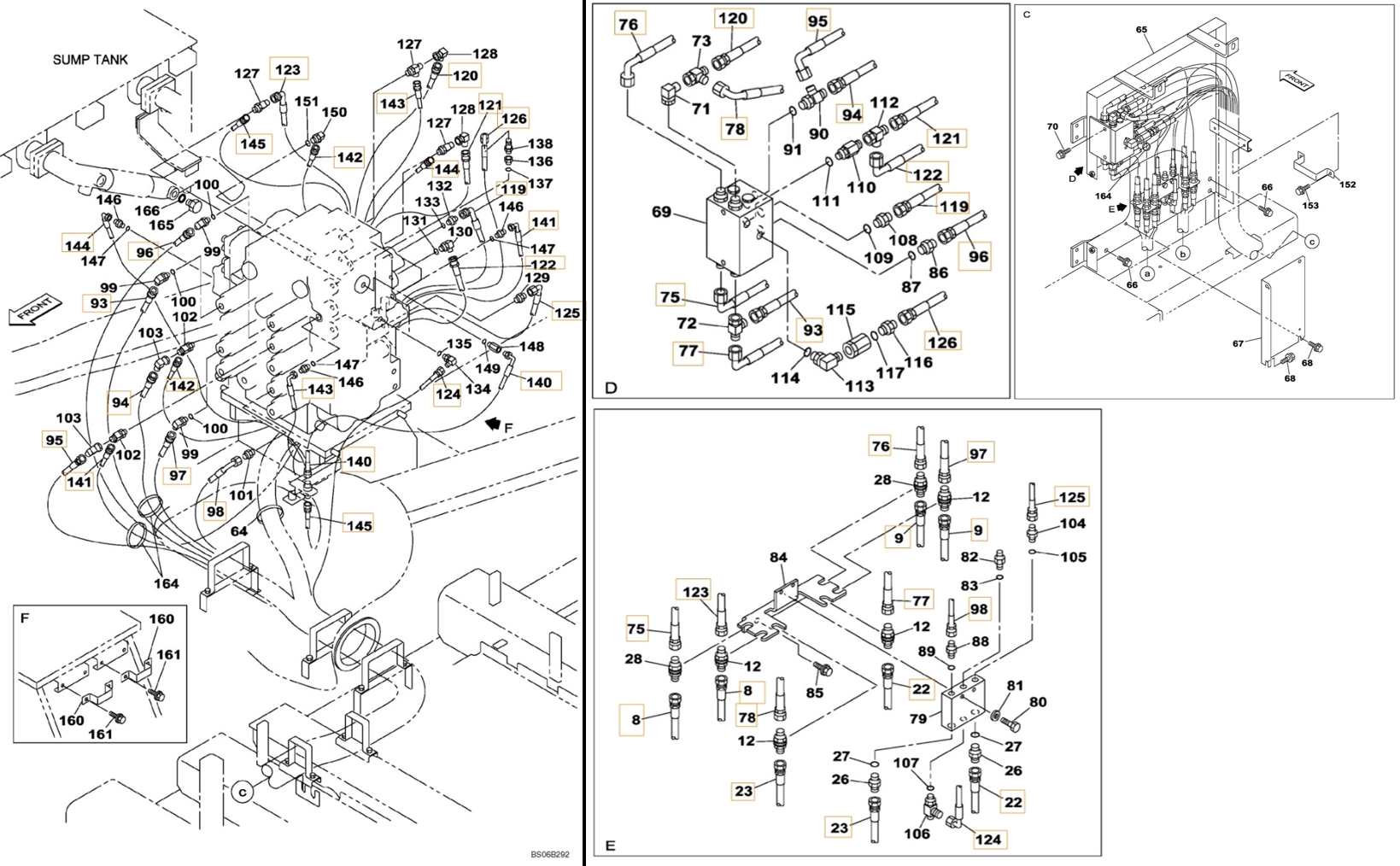 Case CX800 installation diagram showing hydraulic hose 162565A1 at Pipe No. 76