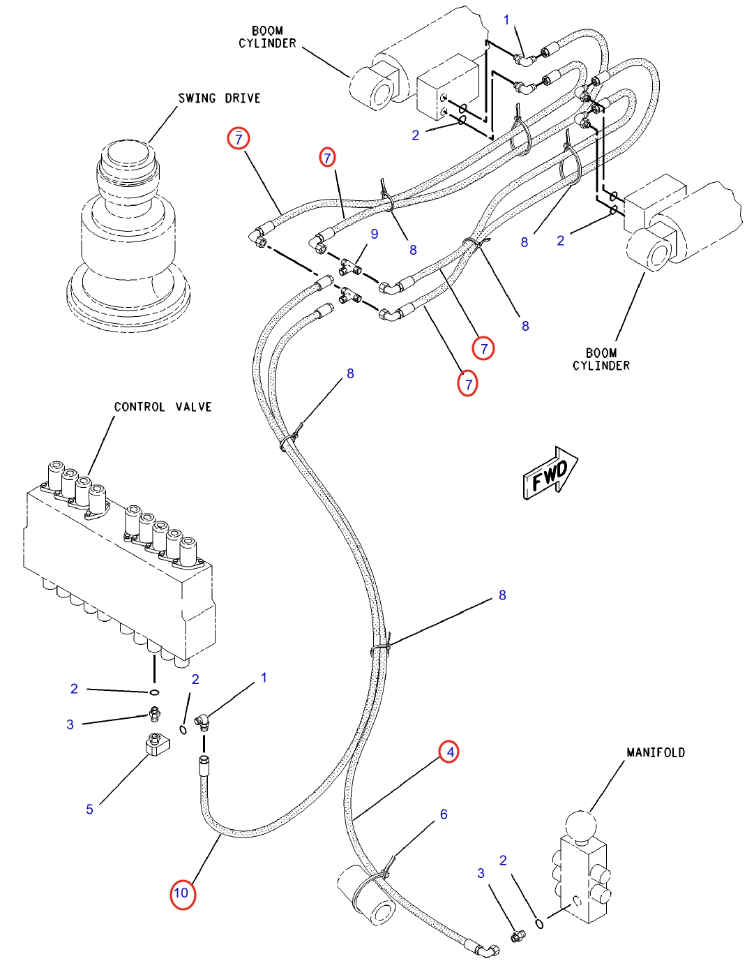 Caterpillar CAT®315-A installation diagram showing hydraulic hose 103-1434 at Pipe No. 10