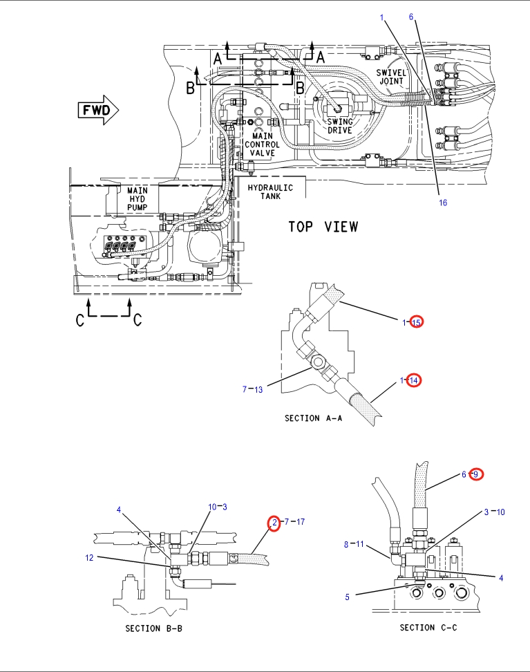 Caterpillar CAT®317B L installation diagram showing hydraulic hose 137-6451 at Pipe No. 2