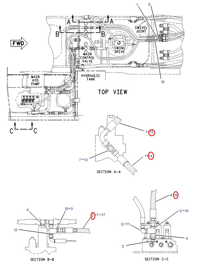 Caterpillar CAT®317B LN installation diagram showing hydraulic hose 137-6451 at Pipe No. 2
