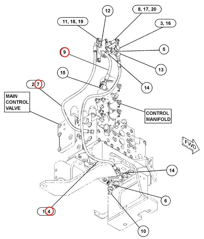 Caterpillar CAT®314E LCR installation diagram showing hydraulic hose 087-5761 at Pipe No. 4