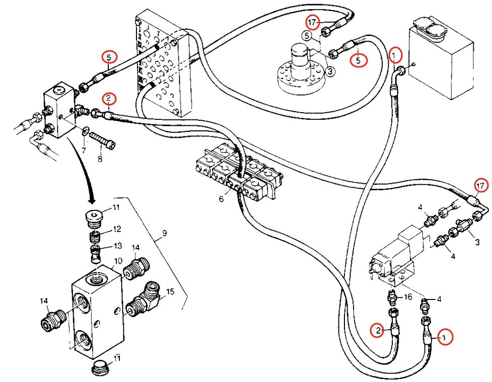 Caterpillar CAT®214B FT installation diagram showing hydraulic hose 8U-0109 at Pipe No. 2