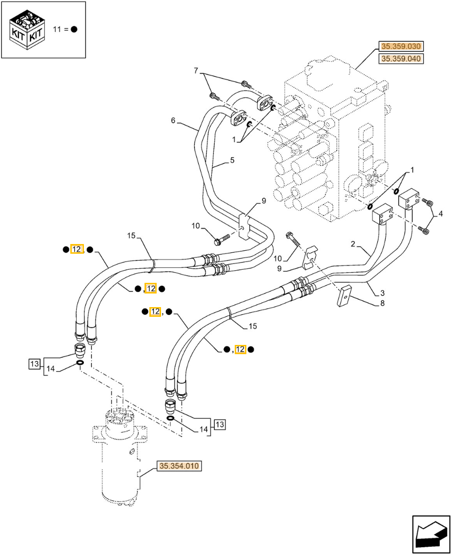 Case CX240E NHD installation diagram showing hydraulic hose KRJ10710 at Pipe No. 12
