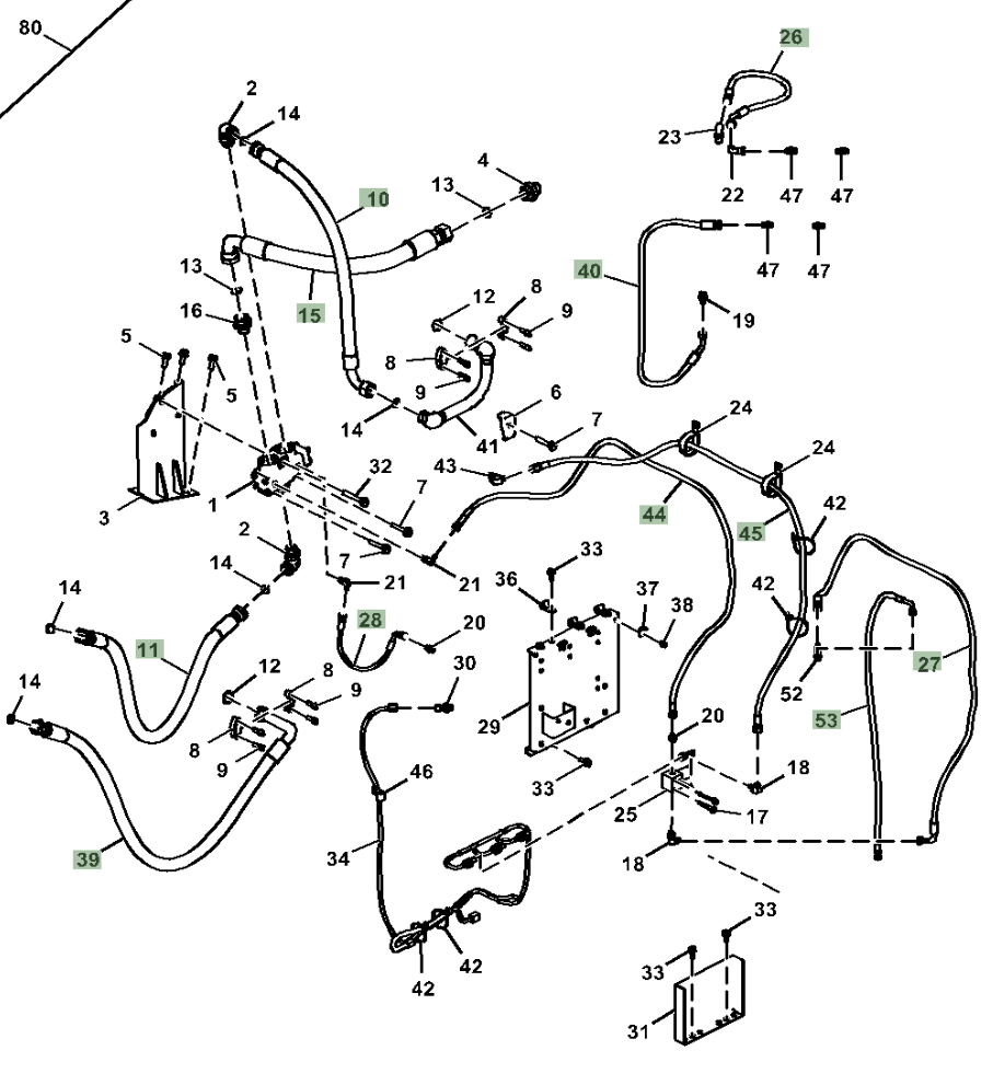Hitachi ZX250LC-6N installation diagram showing hydraulic hose FF509627 at Pipe No. 15