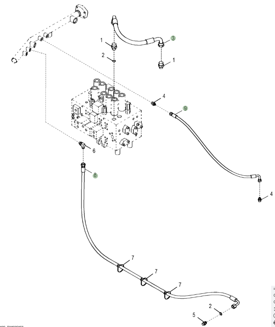 Hitachi ZX250LC-5N installation diagram showing hydraulic hose 4360873 at Pipe No. 9