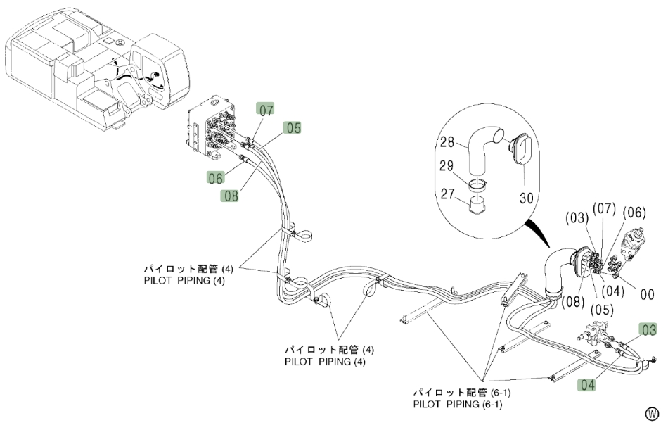 Hitachi ZX600LC installation diagram showing hydraulic hose 4450433 at Pipe No. 3