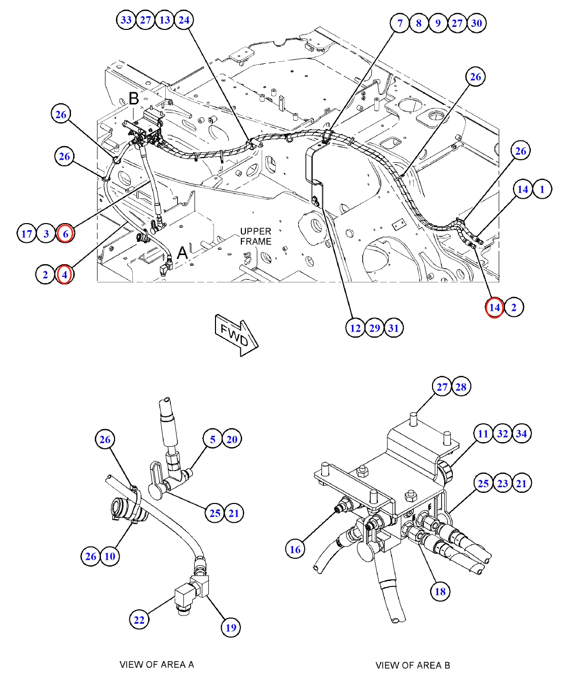 Caterpillar CAT®312E L installation diagram showing hydraulic hose 087-5760 at Pipe No. 4