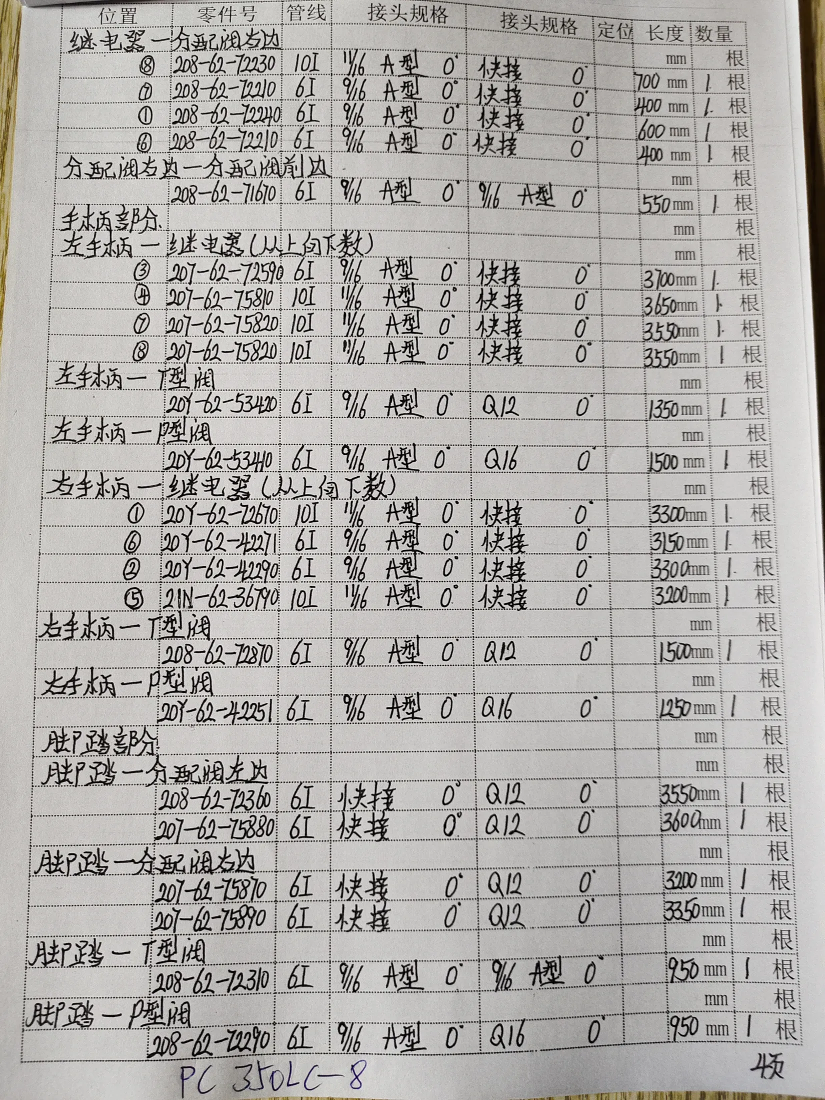 小松PC350LC-8安装示意图适用于液压胶管208-62-71670