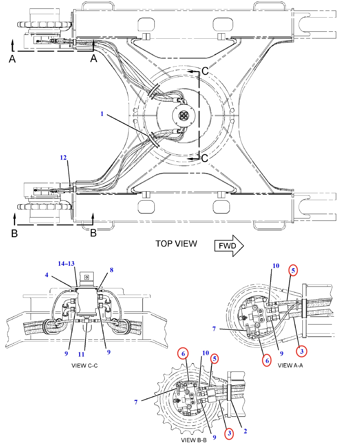 Caterpillar CAT®314D LCR installation diagram showing hydraulic hose 179-7778 at Pipe No. 5