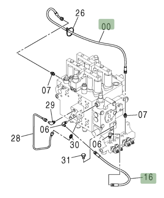 Hitachi ZX370 installation diagram showing hydraulic hose 4442331 at Pipe No. 16