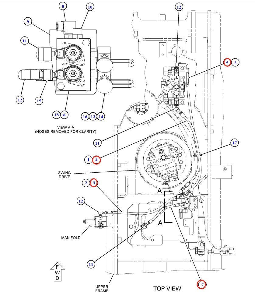 Caterpillar CAT®316F L installation diagram showing hydraulic hose 113-6726 at Pipe No. 4