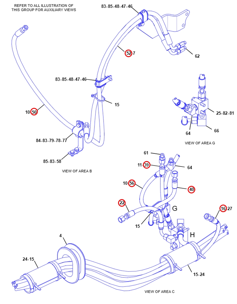 Caterpillar CAT®312D installation diagram showing hydraulic hose 307-4969 at Pipe No. 56