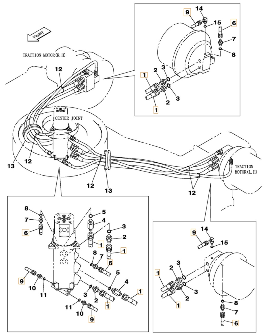 Case CX360B installation diagram showing hydraulic hose 157203A1 at Pipe No. 6