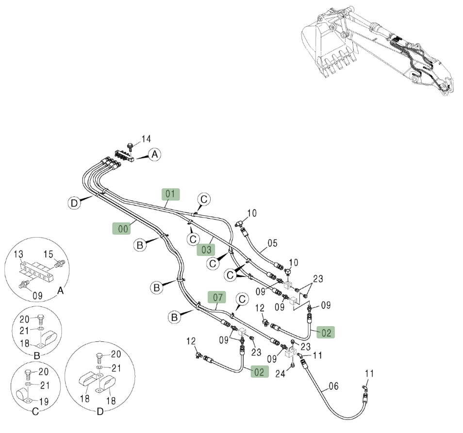 Hitachi ZX600LC installation diagram showing hydraulic hose 4267669 at Pipe No. 7