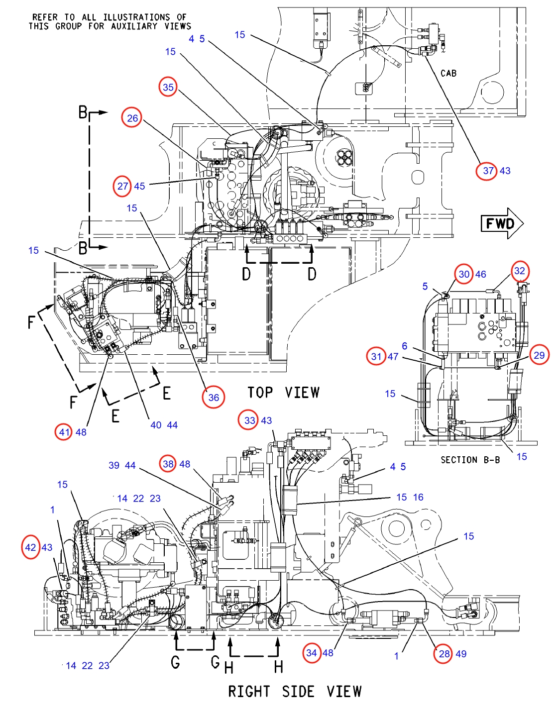 Caterpillar CAT®312C installation diagram showing hydraulic hose 104-8774 at Pipe No. 29