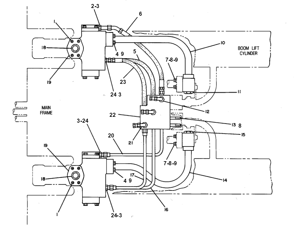 Caterpillar CAT®229 installation diagram showing hydraulic hose 7V-7376 at Pipe No. 23