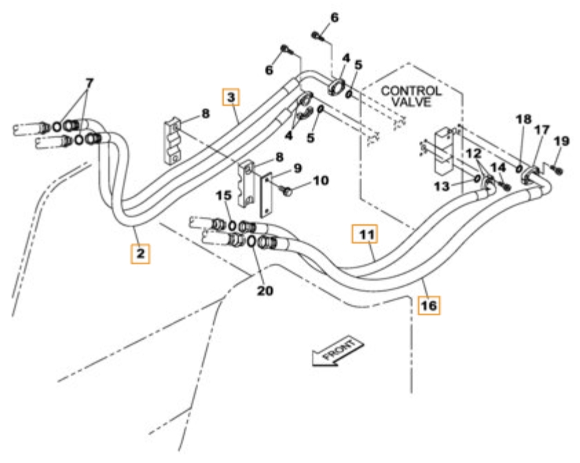 Case CX230B installation diagram showing hydraulic hose KRJ10850 at Pipe No. 11