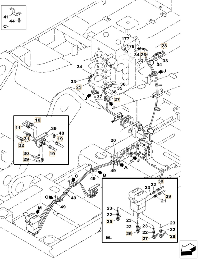 Case CX490C-8 LC installation diagram showing hydraulic hose KHJ15170 at Pipe No. 26