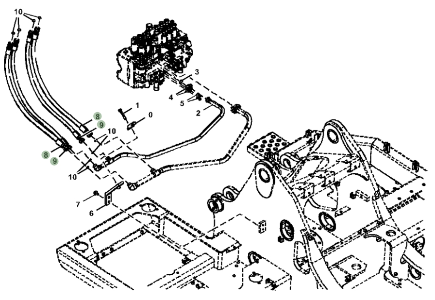Hitachi ZX245USLC-5N installation diagram showing hydraulic hose 4250060 at Pipe No. 8