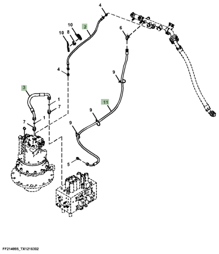 Hitachi ZX210F-FE-6N installation diagram showing hydraulic hose 4229850 at Pipe No. 2