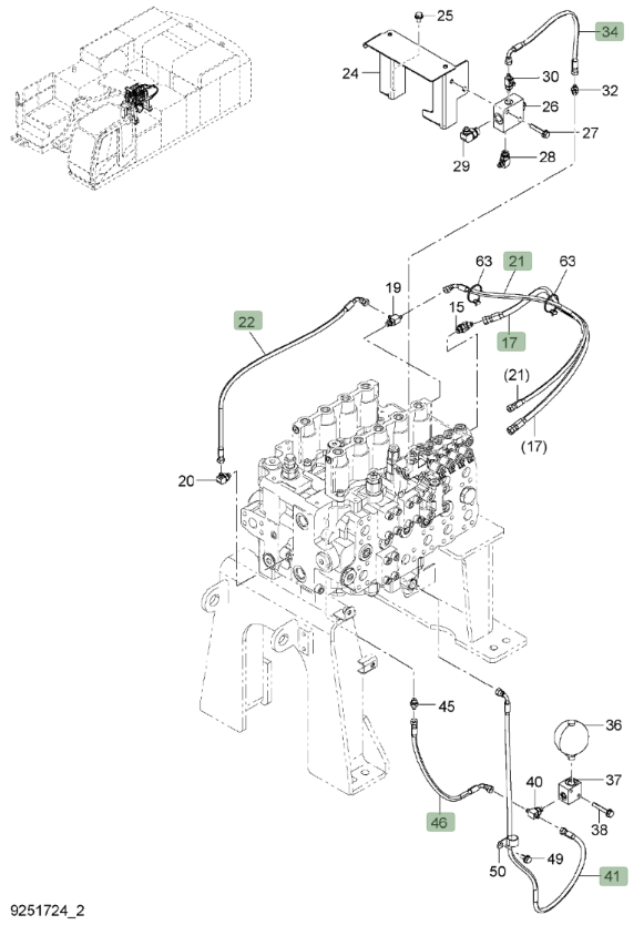 Hitachi ZX850LC-3 installation diagram showing hydraulic hose 4644370 at Pipe No. 17