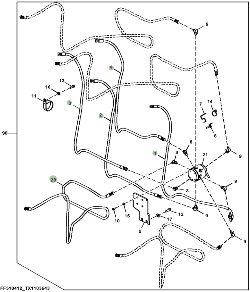 Hitachi ZX180LC-5N installation diagram showing hydraulic hose 4664514 at Pipe No. 3