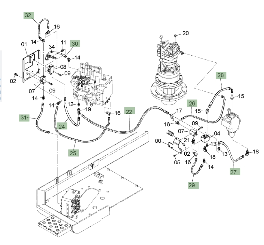 Hitachi ZX135US-3 installation diagram showing hydraulic hose 4484580 at Pipe No. 32