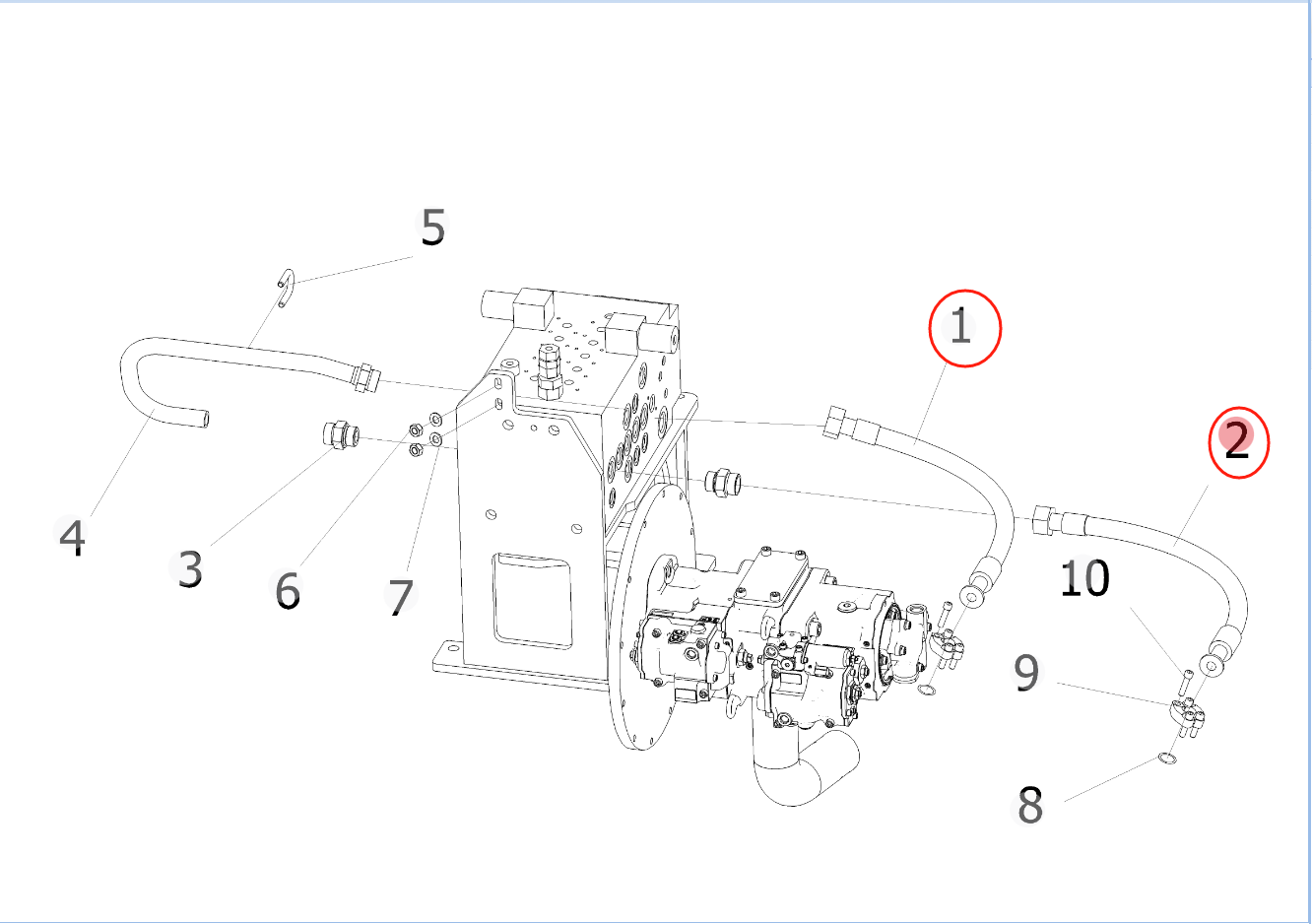 Sunward SWE150E installation diagram showing hydraulic hose 730501005429 at Pipe No. 2