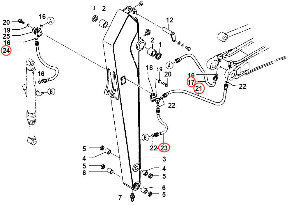 Caterpillar CAT®EL300B installation diagram showing hydraulic hose 099-5589 at Pipe No. 17