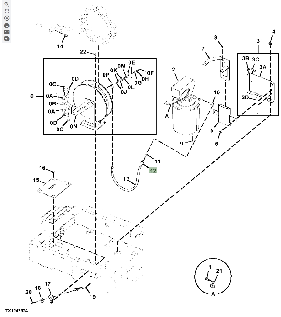 Hitachi ZX870LC-5G installation diagram showing hydraulic hose 4159776 at Pipe No. 12