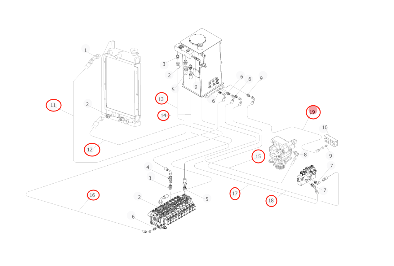 Sunward SWE17F installation diagram showing hydraulic hose 730502000463 at Pipe No. 18