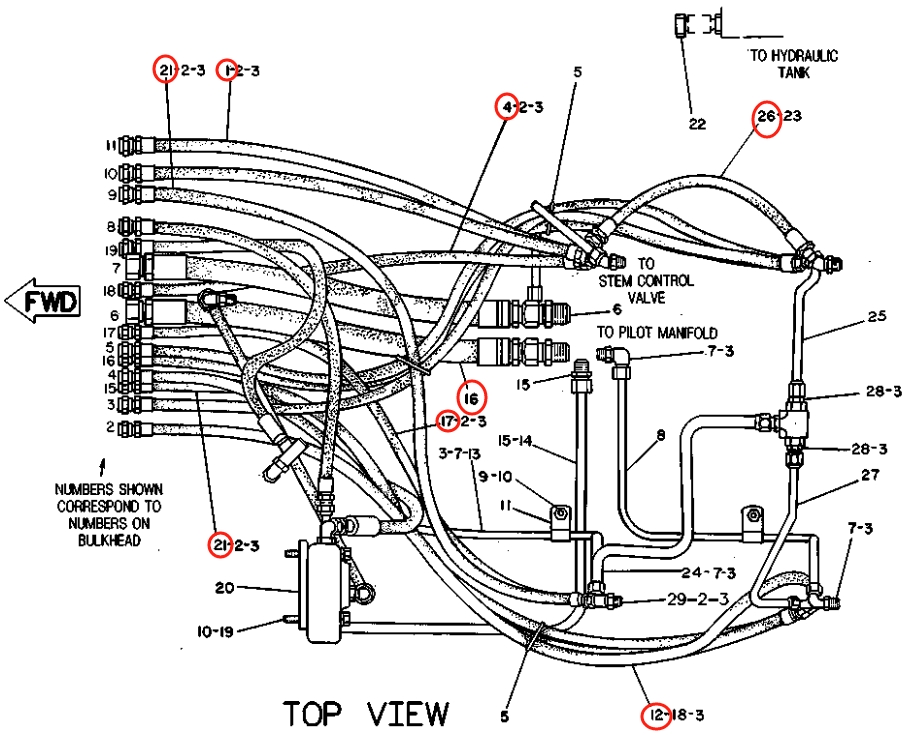 Caterpillar CAT®215D installation diagram showing hydraulic hose 5C-3426 at Pipe No. 16