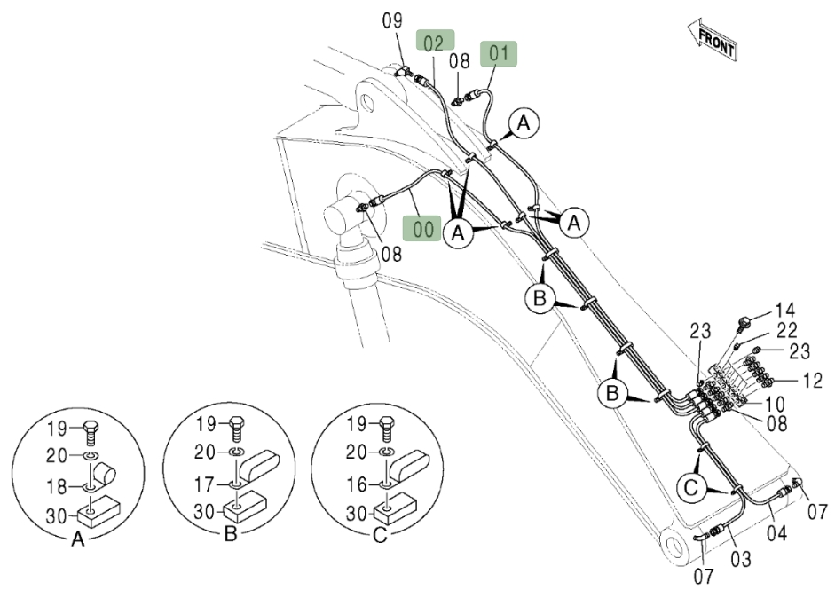 Hitachi ZX600LC installation diagram showing hydraulic hose 4218064 at Pipe No. 1