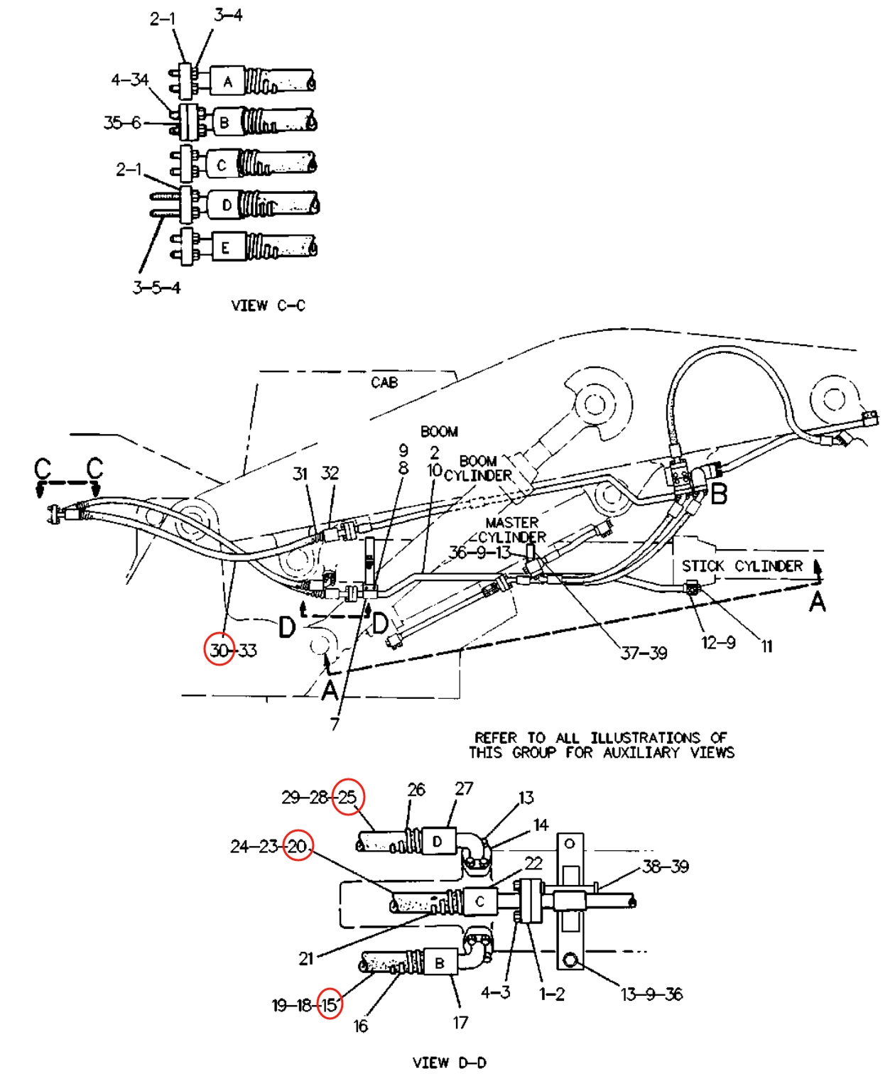 Caterpillar CAT®245B installation diagram showing hydraulic hose 2V-1061 at Pipe No. 30