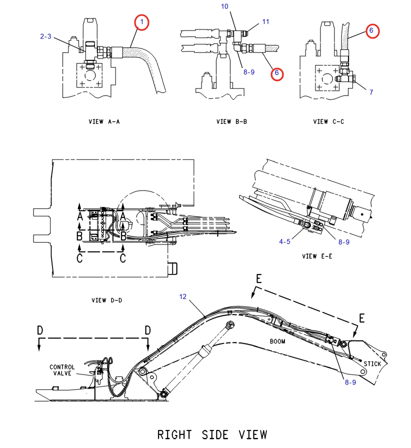 Caterpillar CAT®317-A installation diagram showing hydraulic hose 121-3148 at Pipe No. 1