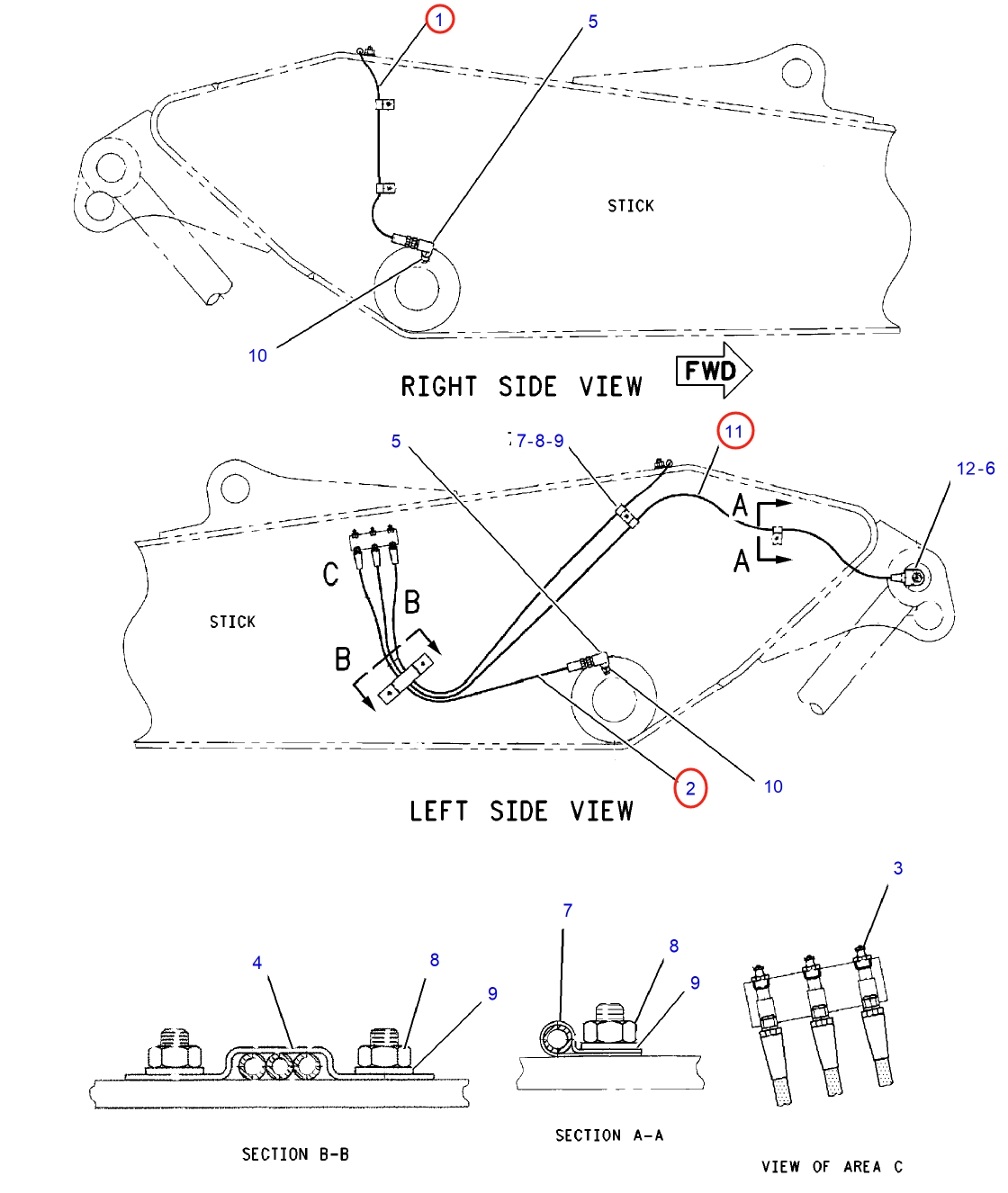 Caterpillar CAT®312C L installation diagram showing hydraulic hose 108-9097 at Pipe No. 11