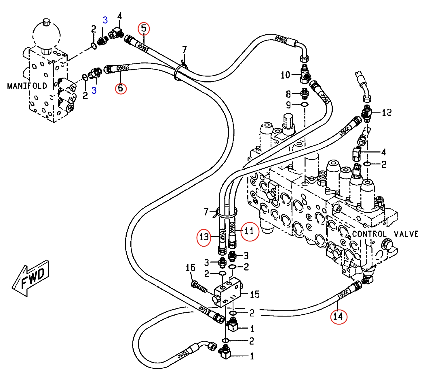Caterpillar CAT®312-A installation diagram showing hydraulic hose 4I-3778 at Pipe No. 11