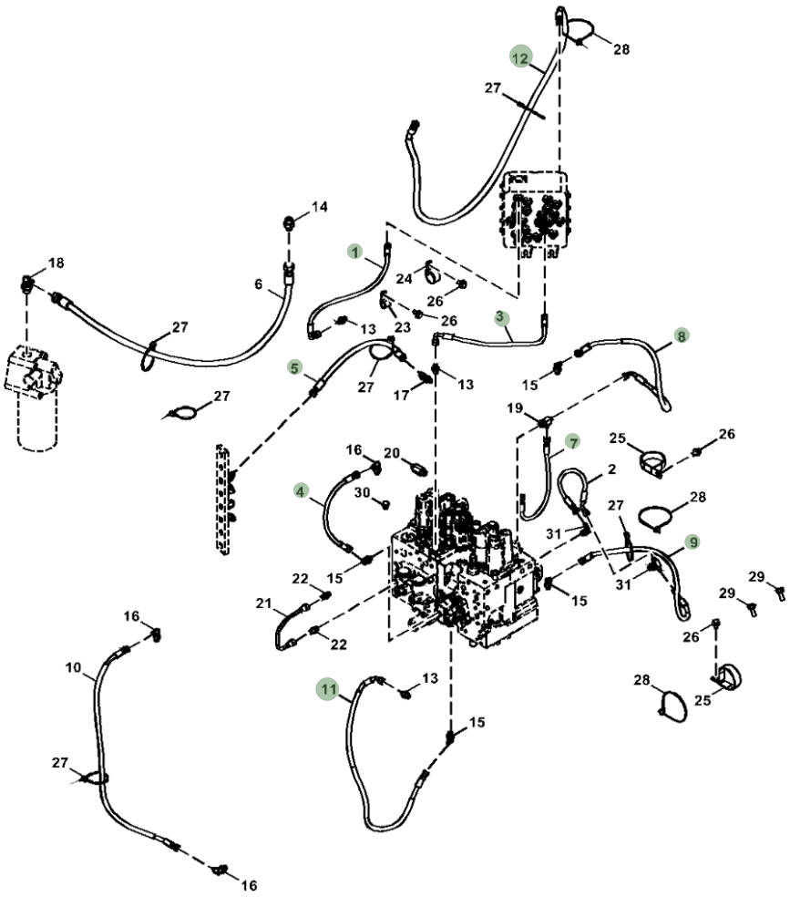 Hitachi ZX130-5N installation diagram showing hydraulic hose 4674828 at Pipe No. 7