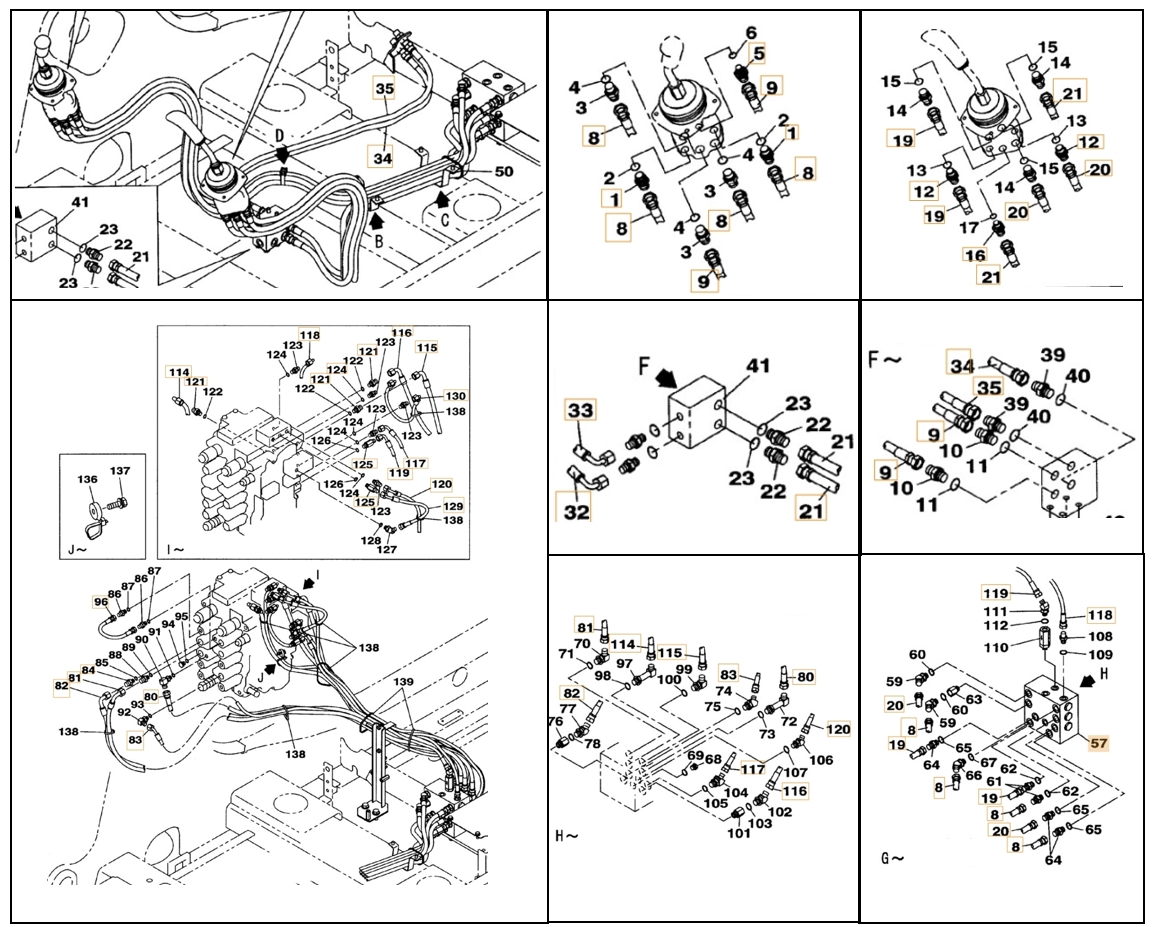 Case CX130B installation diagram showing hydraulic hose KHJ11590 at Pipe No. 81