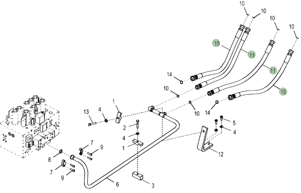 Hitachi ZX250LC-5N installation diagram showing hydraulic hose 4670781 at Pipe No. 15